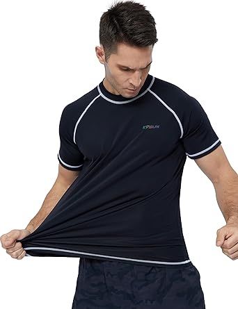 Mens Swim Shirts UPF 50+ Sun Protection Quick Dry SPF Rash Guard Outdoor Beach Fishing T Shirts