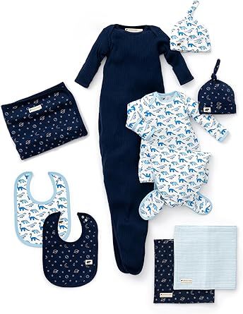 monica + andy Baby Beginnings Box, Organic Cotton Newborn & Infant Gift Set, 11-Piece Baby Gift set