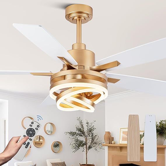 52" White Ceiling Fan with Light Modern Chandelier Fan DC Motor Dimmable LED Ceiling Fan with Light for Bedroom Living Room