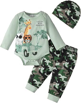 Baby Boy Clothes Infant Newborn Outfits Long Sleeve Letter Print Romper + Hat + Pants Set