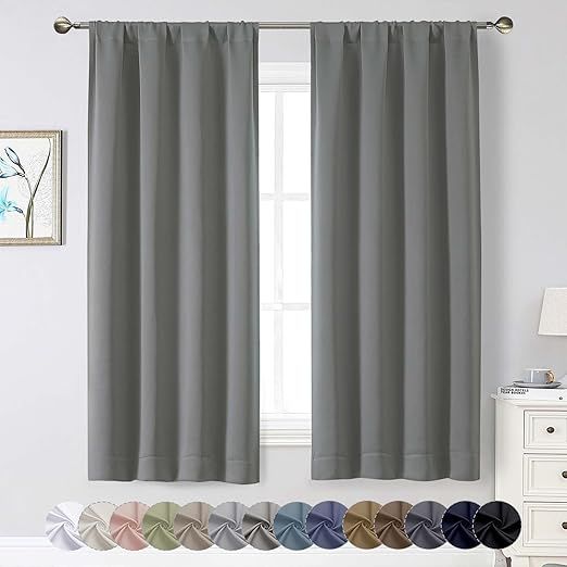 Light Grey Blackout Curtains for Bedroom Living Room 63 Inch Length 2 Panels Set, Soft Solid Room Darkening Thermal Insulated Window Treatments, Rod Pocket Dining Room Curtains, 40" Wx63 L