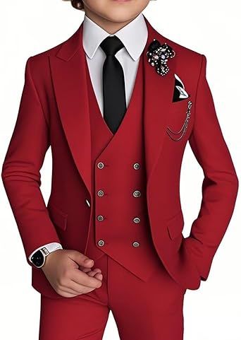 Boy's 4 Piece Suit Slim Fit Suit One Button Formal Wedding Suits Prom Dress Suit with Tie