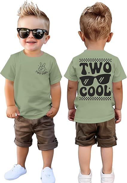 Two Cool Birthday Shirt 2nd Birthday Boy Tshirt 2 Year Old Toddler Boys Second Bday Party Short Sleeve Outfits Tops