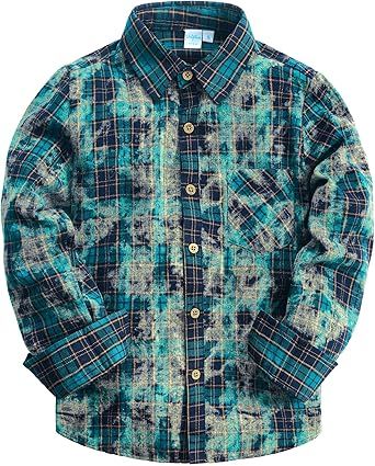 VATPAVE Boys Flannel Button Down Shirt Casual Long Sleeve Plaid Shirts 6-14 Years