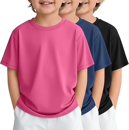 3 Pack Toddler Boys Short Sleeve Shirts Basic Crew Neck Loose Fit Tees Summer Casual Soft Shirts