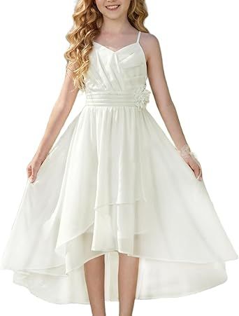 GRACE KARIN Girls Chiffon Summer Dresses Teen Long Party Formal Dress Flower Bridesmaid Straps Shirred High Low Clothes 6-14