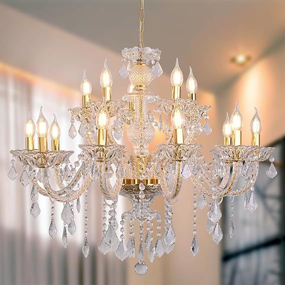 15 Light Crystal Chandelier Double Layer Flush Mount Ceiling Light Fixture with K9 Crystals for Living Room Dining Room Bedroom Luxury Hanging Lamp Lighting Fixtures​