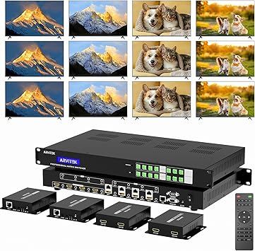 4K 4 in 12 Out HDMI Extender Matrix with Web GUI, HDMI Matrix Splitter/Switcher 4K@60Hz Over CAT6/7 Cable with IR Control, RS232, 4 x Loop Out & 4 x Receivers Included, Up to 230Ft(70m)