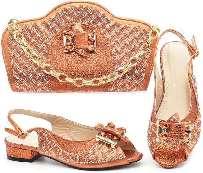 shoe bag set Small metal handle dinner rhinestone fish mouth shoes short heels