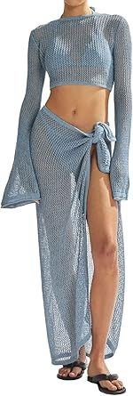 Women's Swimsuits Cover Ups Set for Crochet Bathing Suit Hollow Out 2 Piece Bikini Coverup Beach Swimwear