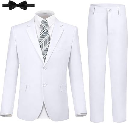 JPF Boys Formal Suits Slim Fit 5 Piece Kids Suit Jacket Pants Set with Dress Shirt and Tie for Wedding Prom