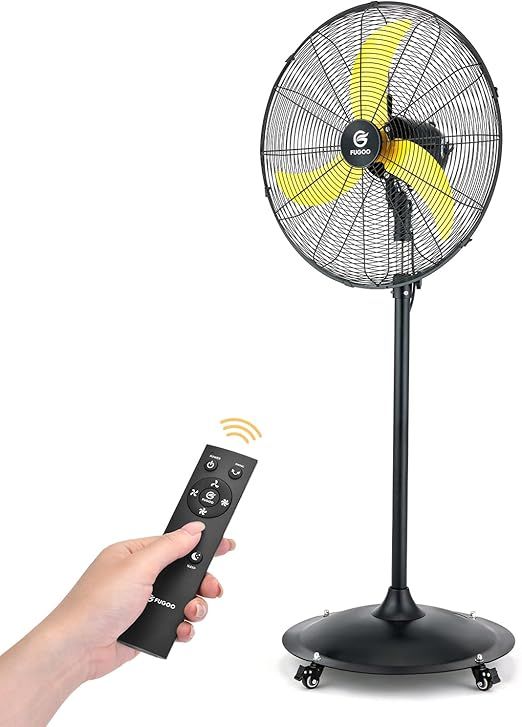 FUGOO 24'' Outdoor Oscillating Pedestal Fan With Remote Control,All Sealed BLDC Motor, 4-Speed Waterproof Outdoor Fan, Heavy Duty Industrial Floor Fans for House,Patios, Commercial, Garage, Warehouse