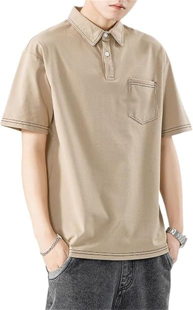 Yellow Japanese Short Sleeved Loose Fitting Casual Embroidered Men's Lapel Half T-Shirt