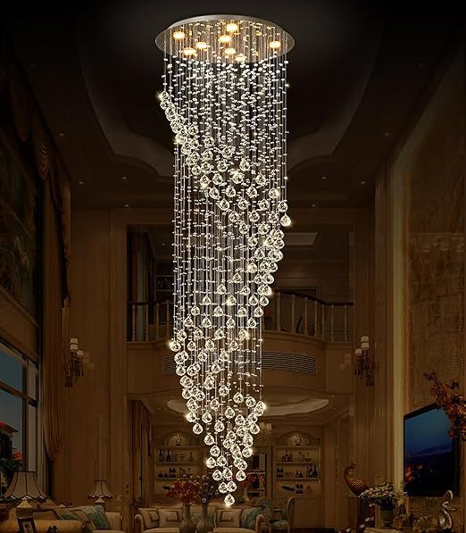 D24'' x H78'' Crystal Chandelier for Staircaes Glam Chandelier Large Raindrop Chandeliers LED Dimmable High Ceiling Light Fixtures for Hallway Foyer Entryway