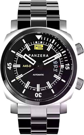 Panzera Aquamarine 45D Stainless Steel Divers Watch - 300m Analog Water Resistant Watch - Automatic Wrist Watches for Men - Designed & Assembled in Australia