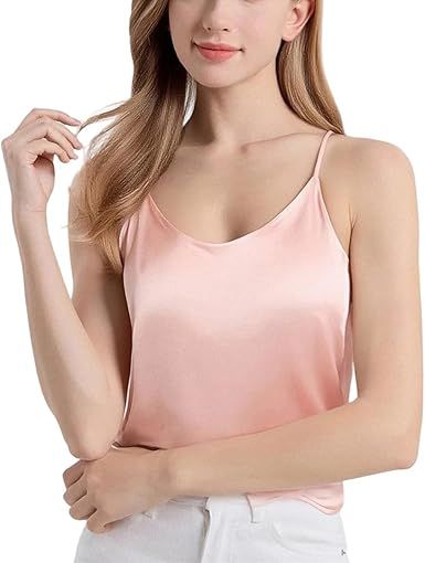 Women's Casual V-Neck Sleeveless Spaghetti Strap Tank Top Loose Fit Pullover Basic Vest