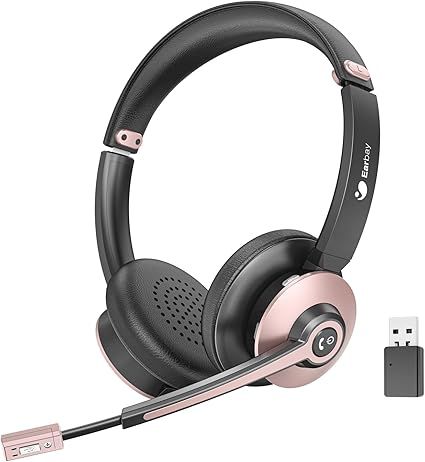 Wireless Headset with Mic for Work, Bluetooth Headphones with Microphone Noise Canceling & USB Dongle, Handsfree 26+ Hours Battery & Mute Button, for Office/Call Center/Laptop/MS Teams/Conference
