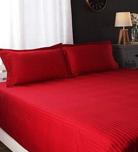 True Luxury Pure Heavy Rich Supima ELS Cotton 4-Piece Bed Sheets Set Full Size Fits mattresses Upto 30-34” deep Pocket – Sateen Weave (Stripe, Red)