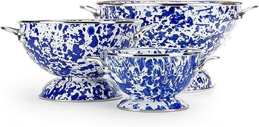 Golden Rabbit Enamelware - Set of 3 Colanders (Cobalt Swirl)